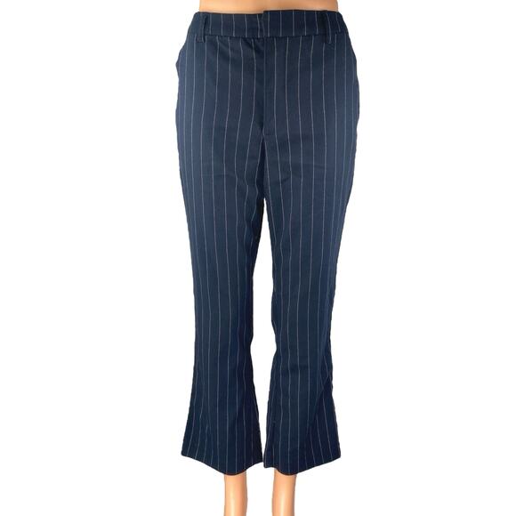 Abercrombie & Fitch Blue Sriped Mid Rise Flared Bootcut Trousers Dress Pants S - Picture 1 of 4